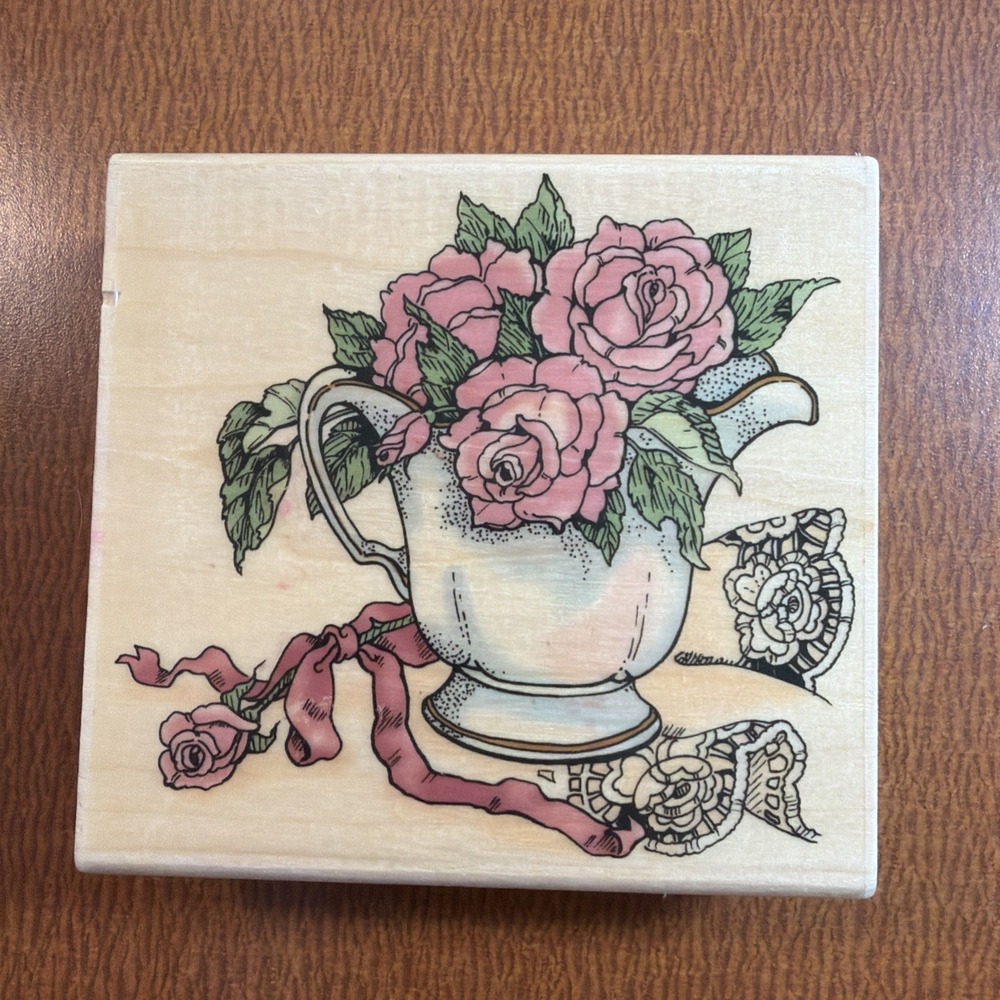 1999 Uptown Rubber Stamps Rose Pitcher 4x3.5"